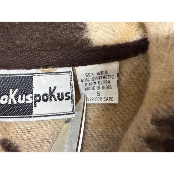 VTG Y2K Wool Tan Aztec Southwestern Concho Buttons Jacket Cropped Blazer Sz S - Picture 3 of 8